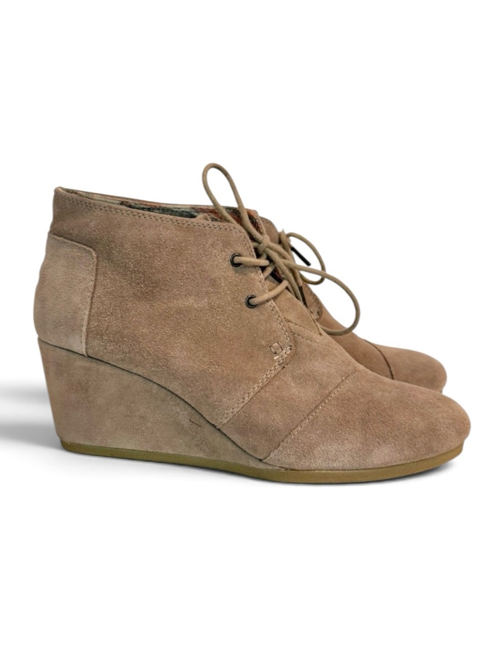 TOMS Desert Wedge Taupe Suede Lace-Up Bootie Size 11